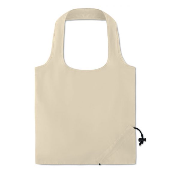 Bolsa de la compra plegable en algodón de 105 gr/m² con asas cortas y cierre de cordón en la bolsa. Se entrega desplegada.