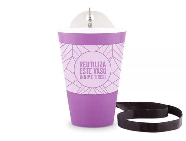 Portavasos reutilizable con lanyard